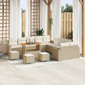 vidaXL Set De Sofa De Jardin Vidaxl 14 Pièces Avec Coussins Beige Poly Rattan Acacia, Set De Salle À Manger De Jardin Vidaxl 4 Pièces Avec Coussins Beige Poly Rattan Acacia pas cher