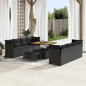 vidaXL - Tuinbank - Set - 11 - pcs - Zwart - poly - rattan pas cher