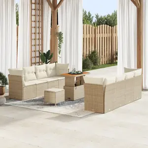 vidaXL - Tuinbank - Set - 11 - pcs - Beige - poly - rattan pas cher