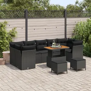 vidaXL - Tuinbank - Set - 10 - pcs - Zwart - poly - rattan pas cher
