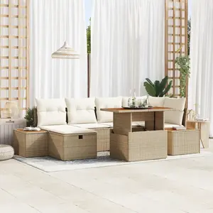 vidaXL - Tuinbank - Set - 7 - pcs - Beige - poly - rattan pas cher