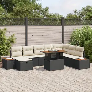 vidaXL Ensemble de canapé de jardin avec coussin 9 pcs Noir polyrotin pas cher