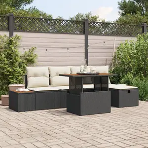vidaXL - Tuinbank - Set - 6 - pcs - Zwart - poly - rattan pas cher