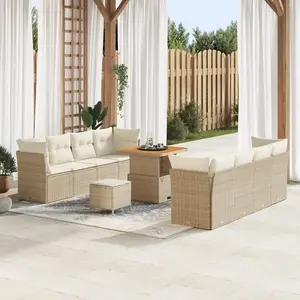 vidaXL - Tuinbank - Set - 11 - pcs - Beige - poly - rattan pas cher