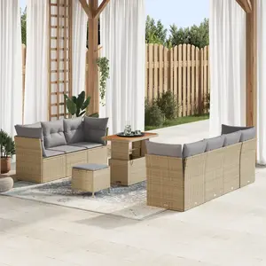 vidaXL - Tuinbank - Set - 10 - pcs - Beige - poly - rattan pas cher