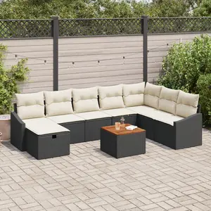 vidaXL Ensemble De Canapé De Jardin Vidaxl 9 Pièces Noir Et Crème pas cher