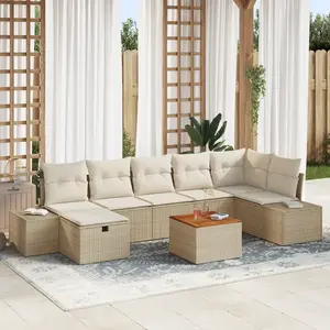 Ensemble De Canapés De Jardin Vidaxl 8 Pièces Beige Rotin, Polyester pas cher