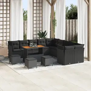 vidaXL - Tuinbank - Set - 14 - pcs - Zwart - poly - rattan pas cher