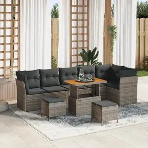 vidaXL - Tuinbank - Set - 9 - pcs - Grijs - poly - rattan pas cher