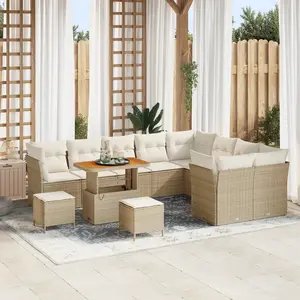 VIDAXL Ensemble de Canapé de Jardin 12 Pièces avec Coussins Beige Rattan, Ensemble de Salle à Manger de Jardin 3 Pièces avec Coussins Beige Rattan pas cher