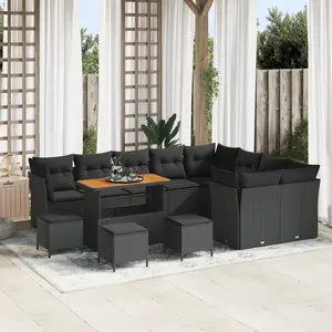 VIDAXL Ensemble de Canapé de Jardin 13 Pièces avec Coussins Noir Poly Rattan Acacia, Ensemble Salle à Manger Jardin 4 Pièces avec Coussins Noir Poly Rattan Acacia pas cher