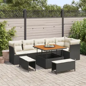 vidaXL - Tuinbank - Set - 9 - pcs - Zwart - poly - rattan pas cher