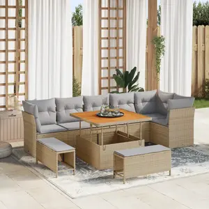 vidaXL - Tuinbank - Set - 9 - pcs - Beige - poly - rattan pas cher