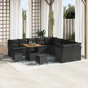 vidaXL - Tuinbank - Set - 13 - pcs - Zwart - poly - rattan pas cher