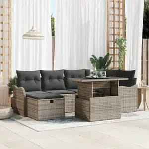 vidaXL Ensemble de canapé de jardin avec coussin 7 pcs Gris Poly rotin pas cher
