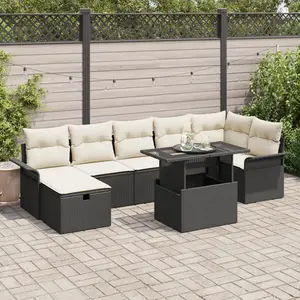 vidaXL Ensemble de canapé de jardin avec coussin 8 pcs Noir Poly rotin pas cher