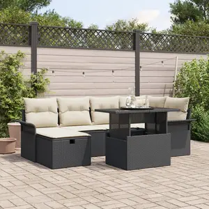 vidaXL Ensemble de canapé de jardin avec coussin 7 pcs Noir Poly rotin pas cher