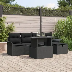 vidaXL Ensemble de sofa de jardin vidaXL 6 pièces avec coussins Noir Poly Rattan, Sofa de jardin 2 places vidaXL avec rangement et coussins Noir Poly Rattan pas cher
