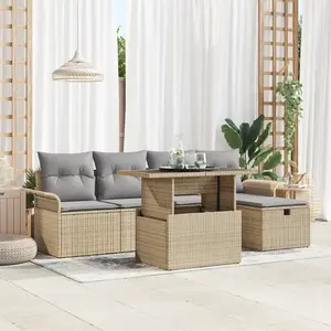 Comparateur de prix : vidaXL Ensemble de canapé de jardin vidaXL 6 pièces avec coussins rattan beige, Canapé de jardin 2 places vidaXL avec rangement et coussins rattan beige