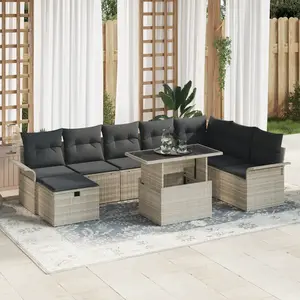 vidaXL Ensemble de canapé de jardin 9 pcs Gris clair Poly rotin pas cher