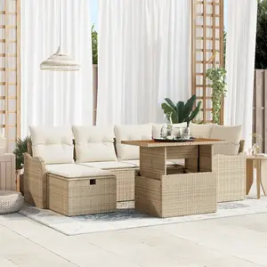 vidaXL - Tuinbank - Set - 7 - pcs - Beige - poly - rattan pas cher