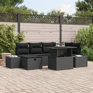vidaXL - Tuinbank - Set - 7 - pcs - Zwart - poly - rattan pas cher