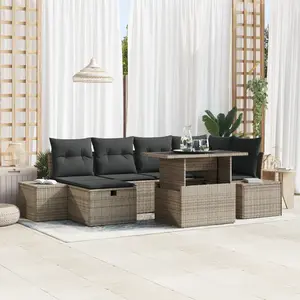 vidaXL Vidaxl Ensemble De Canapé De Jardin 7 Pièces Avec Coussins En Rotin Poly Gris pas cher