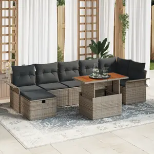VIDAXL Canapé de Jardin 8 Pièces avec Coussins Gris Rattan Poly, Canapé Jardin 2 Places avec Rangement et Coussins Gris en Rattan Poly pas cher