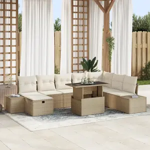 vidaXL Vidaxl Ensemble De Canapé Jardin 9 Pièces Avec Coussins Beige Poly Rotin pas cher