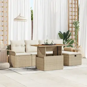 vidaXL - Tuinbank - Set - 6 - pcs - Beige - poly - rattan pas cher