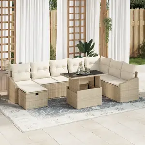 vidaXL Vidaxl Ensemble De Canapé De Jardin 9 Pièces Avec Coussins Beige Poly Rotin pas cher