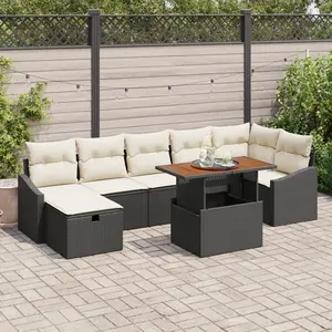 vidaXL - Tuinbank - Set - 8 - pcs - Zwart - poly - rattan pas cher