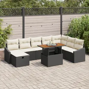 vidaXL - Tuinbank - Set - 9 - pcs - Zwart - poly - rattan pas cher
