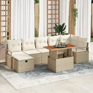 vidaXL Ensemble de Sofa de Jardin 8 pièces vidaXL avec Coussins Beige Poly Rattan, Sofa de Jardin 2 places vidaXL avec Rangement et Coussins Beige Poly Rattan pas cher
