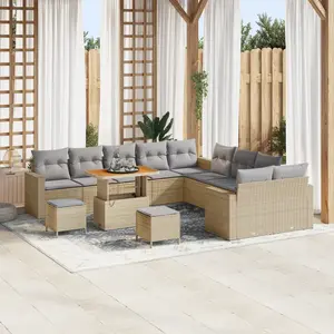 vidaXL - Tuinbank - Set - 13 - pcs - Beige - poly - rattan pas cher