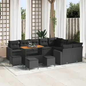 vidaXL - Tuinbank - Set - 13 - pcs - Zwart - poly - rattan pas cher