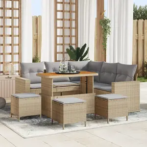 vidaXL - Tuinbank - Set - 9 - pcs - Beige - poly - rattan pas cher