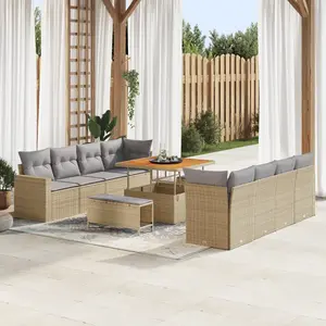 vidaXL - Tuinbank - Set - 11 - pcs - Beige - poly - rattan pas cher
