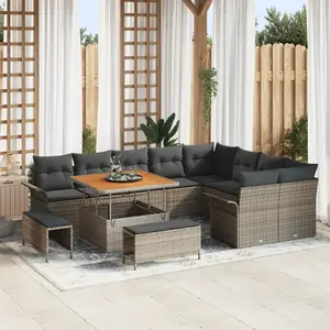 vidaXL Ensemble de canapé de jardin avec coussin 12 pcs Gris polyrotin pas cher
