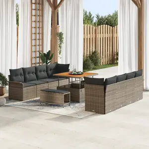 vidaXL Ensemble de canapé de jardin avec coussin 11 pcs Gris polyrotin pas cher