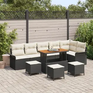 vidaXL Ensemble de canapé de jardin avec coussin 10 pcs Noir polyrotin pas cher