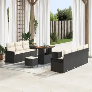vidaXL Ensemble de canapé de jardin avec coussin 10 pcs Noir polyrotin pas cher