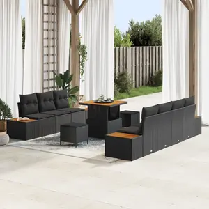 vidaXL - Tuinbank - Set - 10 - pcs - Zwart - poly - rattan pas cher