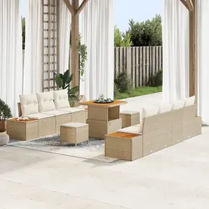 VIDAXL Ensemble De Canapé De Jardin 10 Pièces Avec Coussins Beige Rattan, Ensemble De Salle À Manger De Jardin 3 Pièces Avec Coussins Beige Rattan pas cher