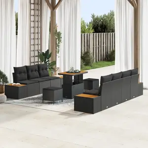 vidaXL - Tuinbank - Set - 10 - pcs - Zwart - poly - rattan pas cher