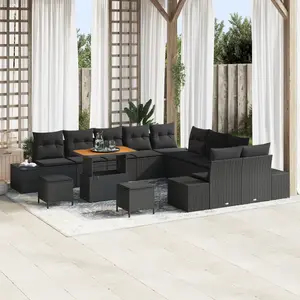 vidaXL Ensemble de canapé de jardin avec coussin 13 pcs Noir polyrotin pas cher