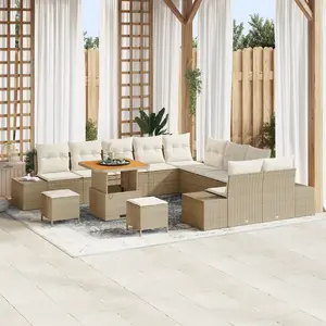 vidaXL Ensemble de Canapé de Jardin vidaXL en 13 pièces avec coussins Beige Rattan Synthétique Acacia, Canapé 2 Places vidaXL avec coussins Beige Rattan Synthétique, Ensemble Salle à Manger Jardin 3 pièces avec coussins Beige Rattan Synthétique Acacia pas cher