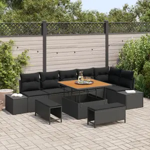 vidaXL Ensemble de canapé de jardin avec coussin 9 pcs Noir polyrotin pas cher