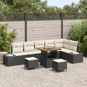 vidaXL Set de canapé de jardin vidaXL 9 pièces avec coussins noirs en poly rotin, Canapé de jardin 2 places vidaXL avec coussins noirs en poly rotin, Set de dîner de jardin 3 pièces avec coussins noirs en poly rotin pas cher