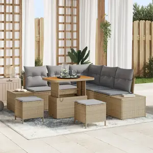 vidaXL Ensemble de canapé de jardin avec coussin 8 pcs Beige polyrotin pas cher